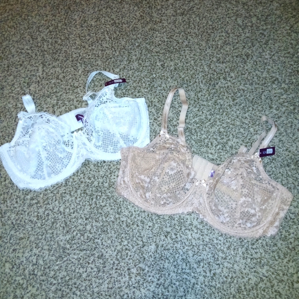 NWT Adore Me Lace Bras in White and Tan with Underwire Support